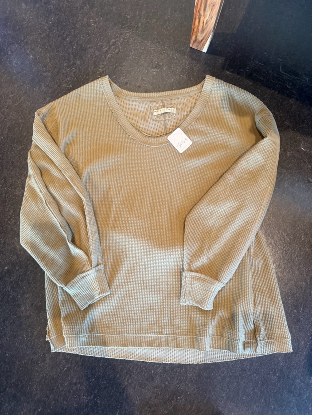 We The Free Olive Waffle Knit Crewneck